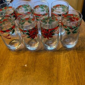 Vintage Christmas juice glasses. Set of 8 by KIG Indonesia Poinsettia and Ribbon